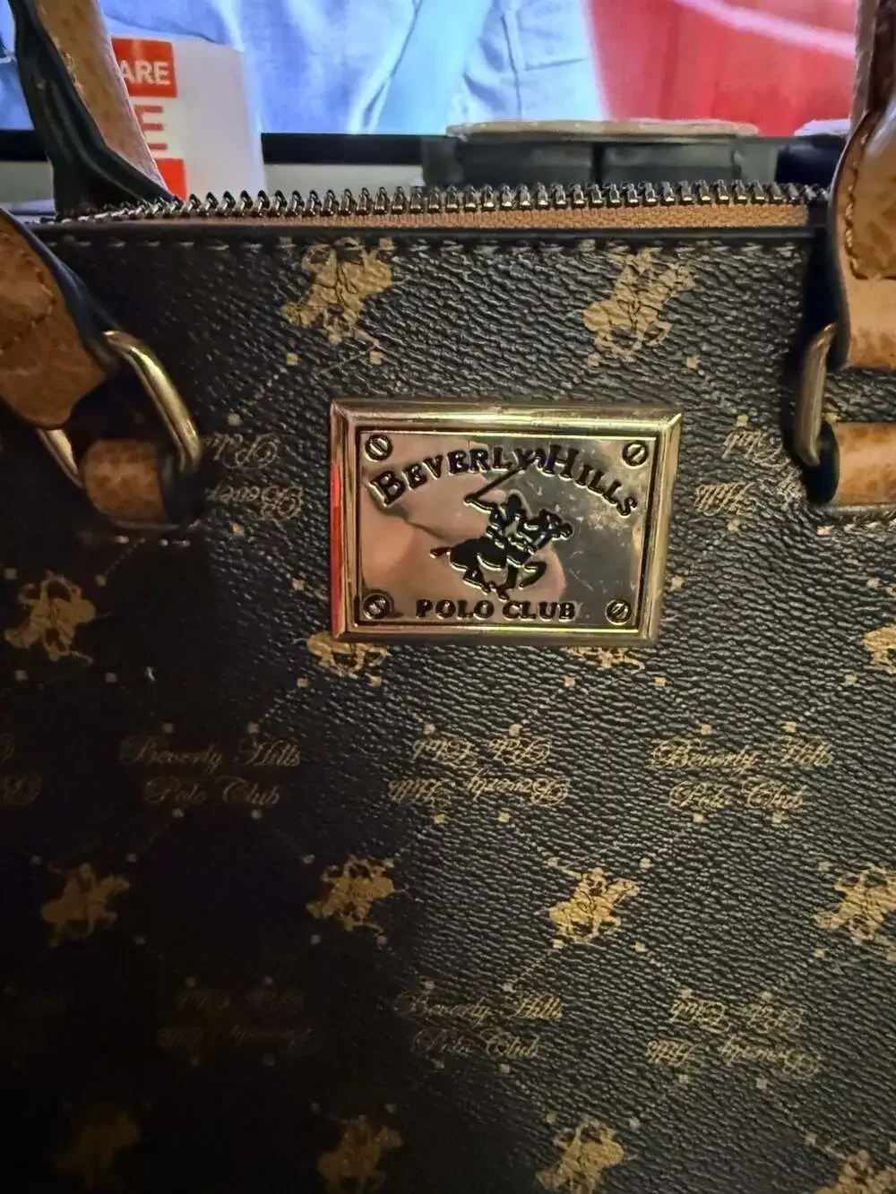 Beverly Hills Polo Club Monogram Brown Satchel Handbag